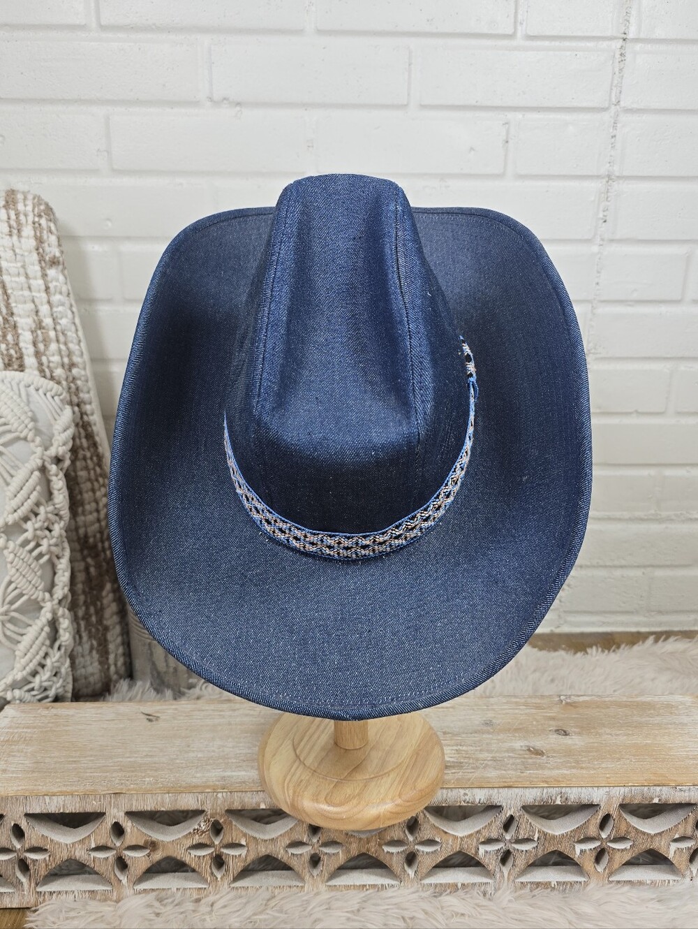 Vintage Youngan Blue Denim Cowboy Hat with Embroidered Band - Picture 7 of 11